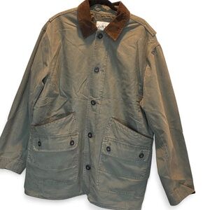 men’s army green orvis lined jacket with brown corduroy collar